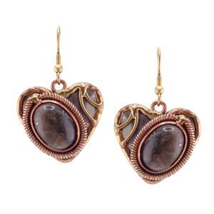 Anju Mixed Metals with Green Mineral Stone Heart Goldtone Hook Earrings - NEW